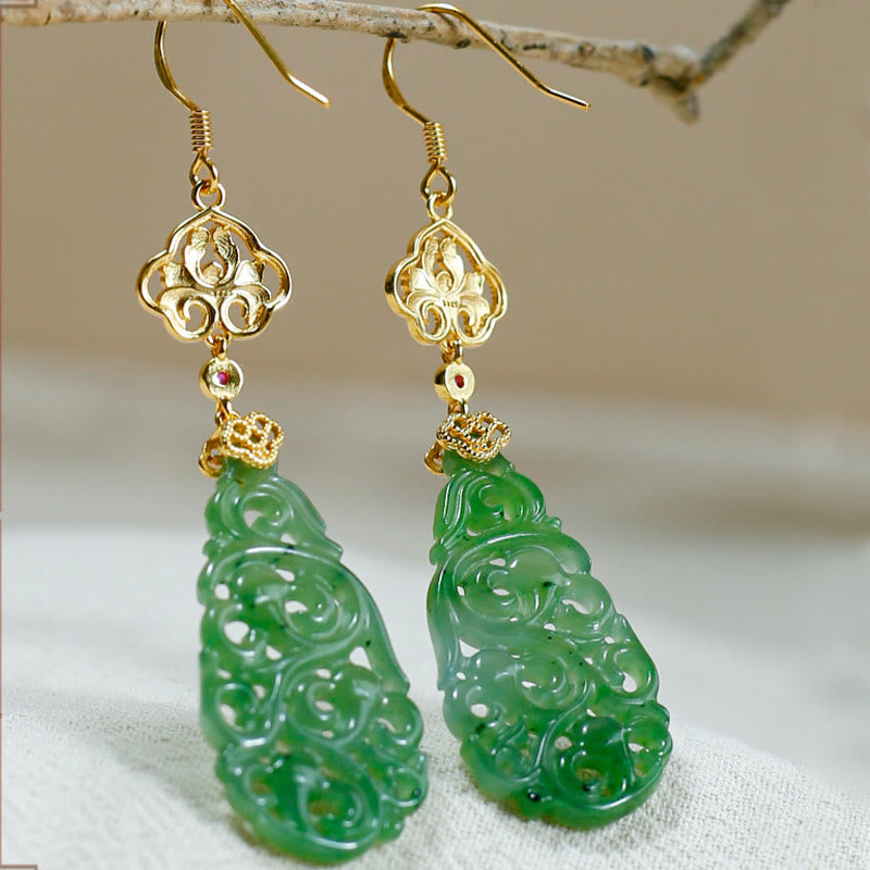 Nimara Ritual Hollow Hetian Jade Enamel 925 Sterling Silver Prosperity Earrings