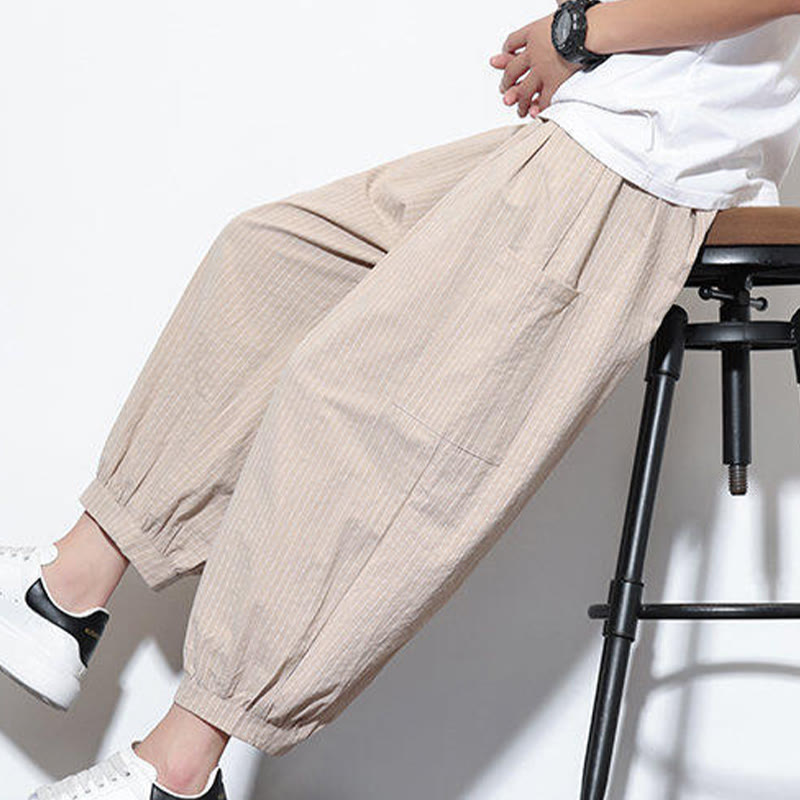 Nimara Ritual Casual Striped Men's Cotton 7-8 Length Harem Pants With Pockets