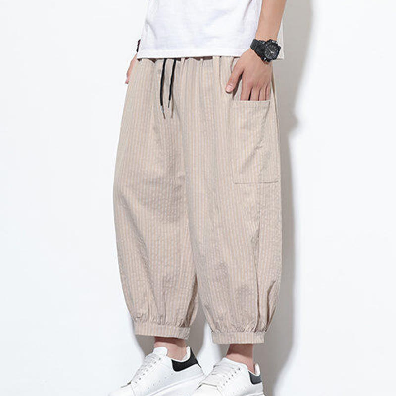 Nimara Ritual Casual Striped Men's Cotton 7-8 Length Harem Pants With Pockets