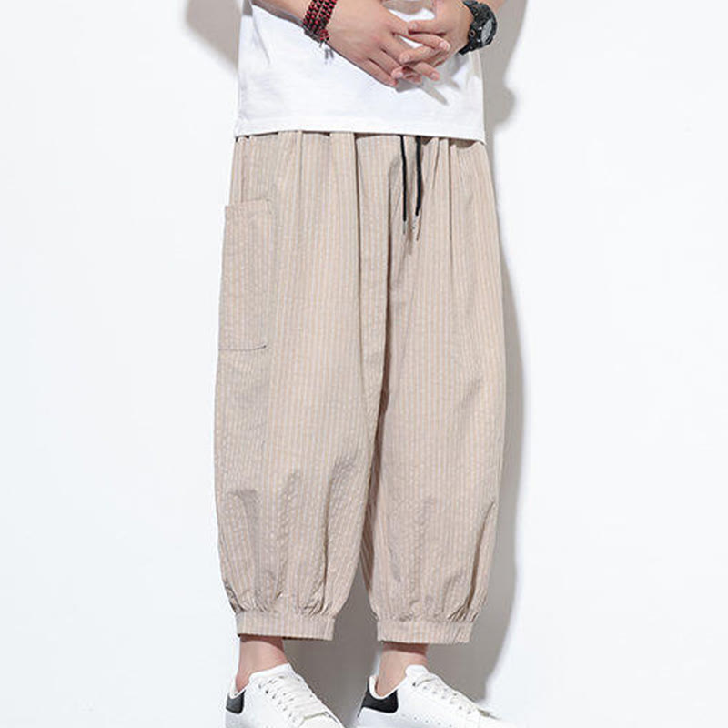 Nimara Ritual Casual Striped Men's Cotton 7-8 Length Harem Pants With Pockets