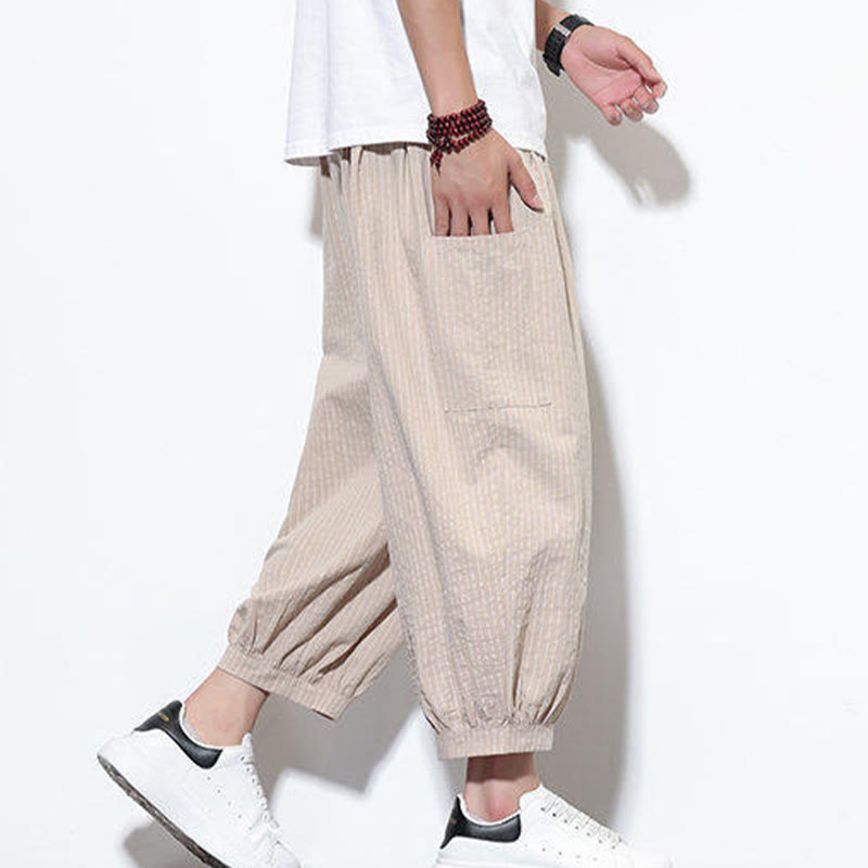 Nimara Ritual Casual Striped Men's Cotton 7-8 Length Harem Pants With Pockets