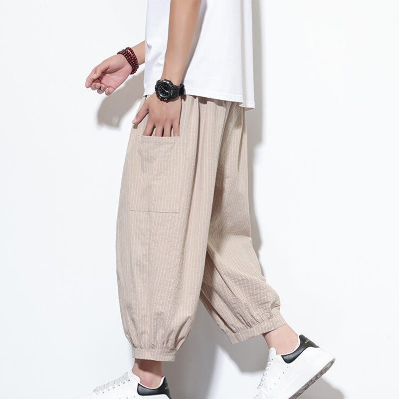 Nimara Ritual Casual Striped Men's Cotton 7-8 Length Harem Pants With Pockets