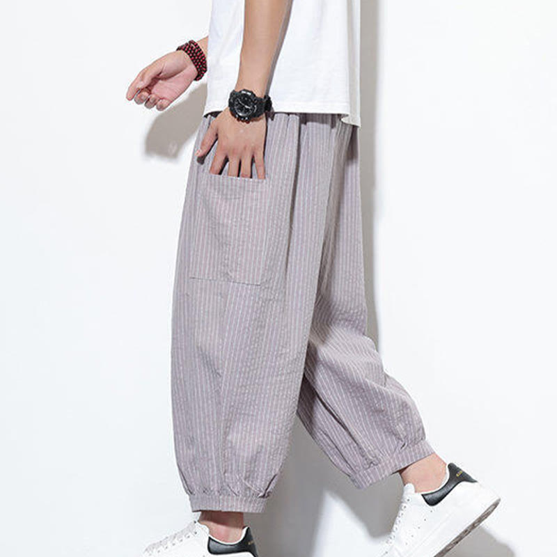 Nimara Ritual Casual Striped Men's Cotton 7-8 Length Harem Pants With Pockets