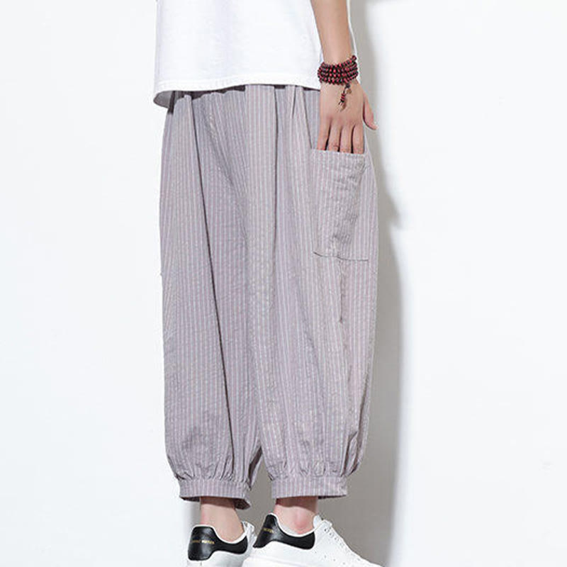 Nimara Ritual Casual Striped Men's Cotton 7-8 Length Harem Pants With Pockets