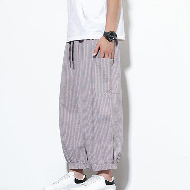 Nimara Ritual Casual Striped Men's Cotton 7-8 Length Harem Pants With Pockets