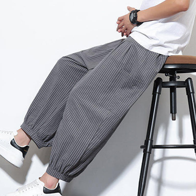 Nimara Ritual Casual Striped Men's Cotton 7-8 Length Harem Pants With Pockets