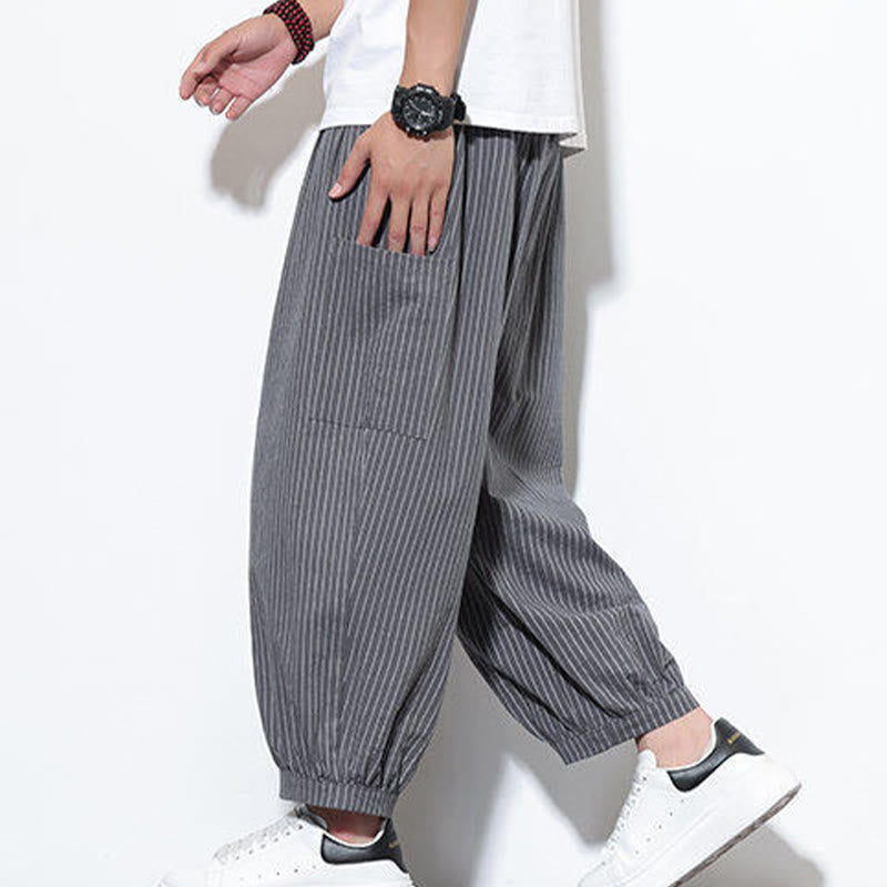 Nimara Ritual Casual Striped Men's Cotton 7-8 Length Harem Pants With Pockets