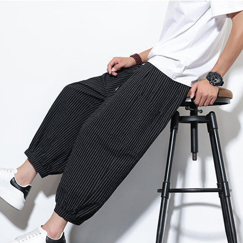 Nimara Ritual Casual Striped Men's Cotton 7-8 Length Harem Pants With Pockets