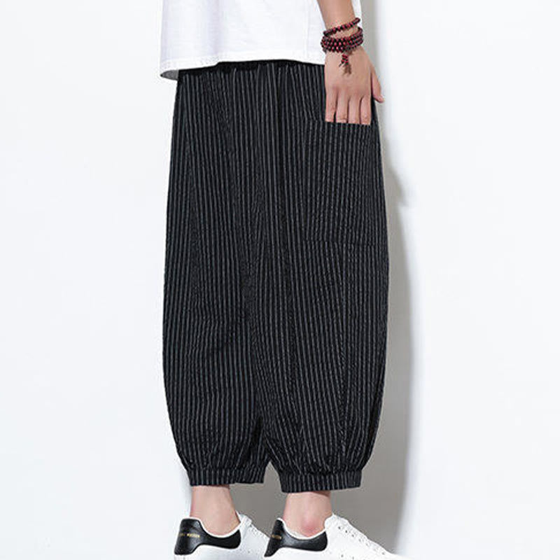 Nimara Ritual Casual Striped Men's Cotton 7-8 Length Harem Pants With Pockets