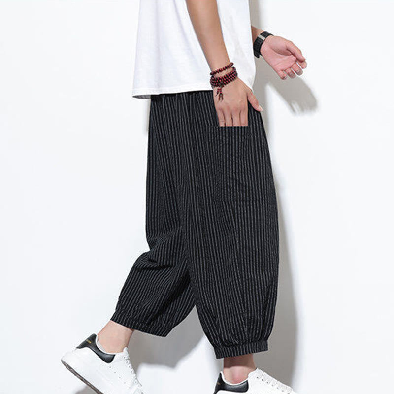Nimara Ritual Casual Striped Men's Cotton 7-8 Length Harem Pants With Pockets