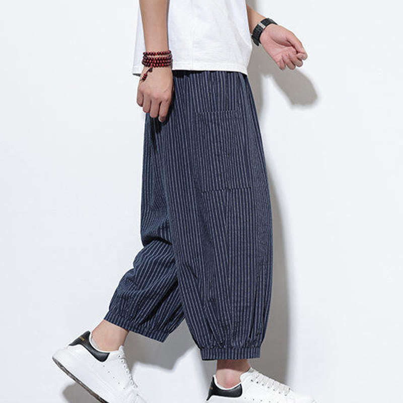 Nimara Ritual Casual Striped Men's Cotton 7-8 Length Harem Pants With Pockets