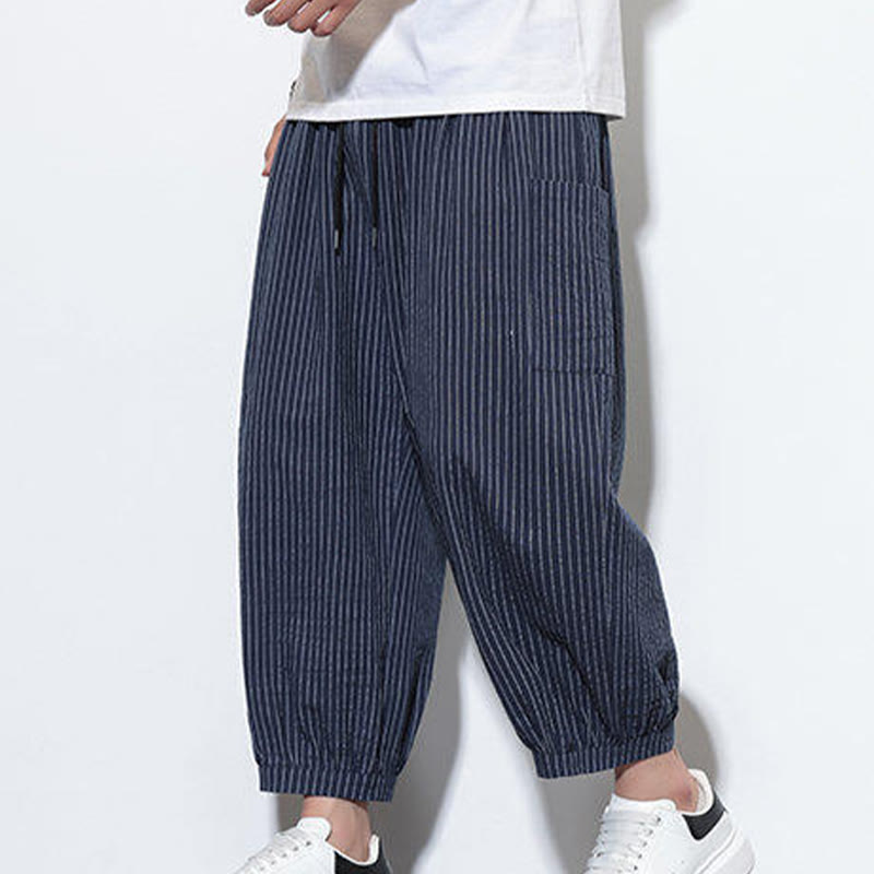 Nimara Ritual Casual Striped Men's Cotton 7-8 Length Harem Pants With Pockets