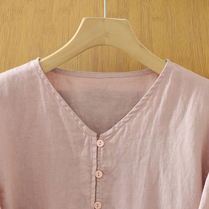 Nimara Ritual Solid Buttons V-Neck Half Sleeve Women's Shirt