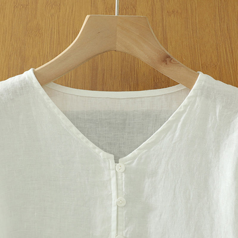 Nimara Ritual Solid Buttons V-Neck Half Sleeve Women's Shirt