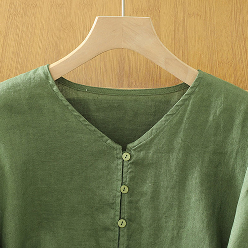 Nimara Ritual Solid Buttons V-Neck Half Sleeve Women's Shirt