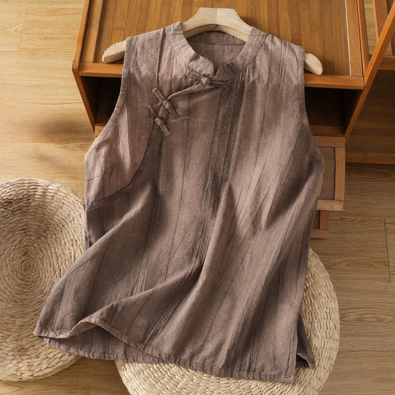 Nimara Ritual Retro Frog-Button Design Women's Cotton Sleeveless Vest