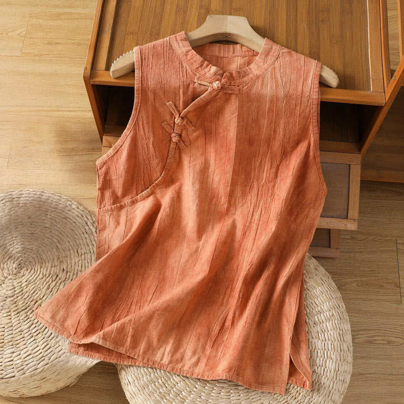 Nimara Ritual Retro Frog-Button Design Women's Cotton Sleeveless Vest