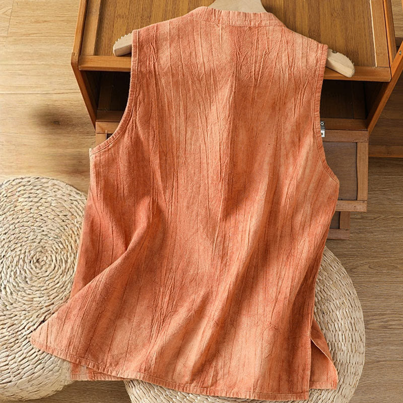 Nimara Ritual Retro Frog-Button Design Women's Cotton Sleeveless Vest