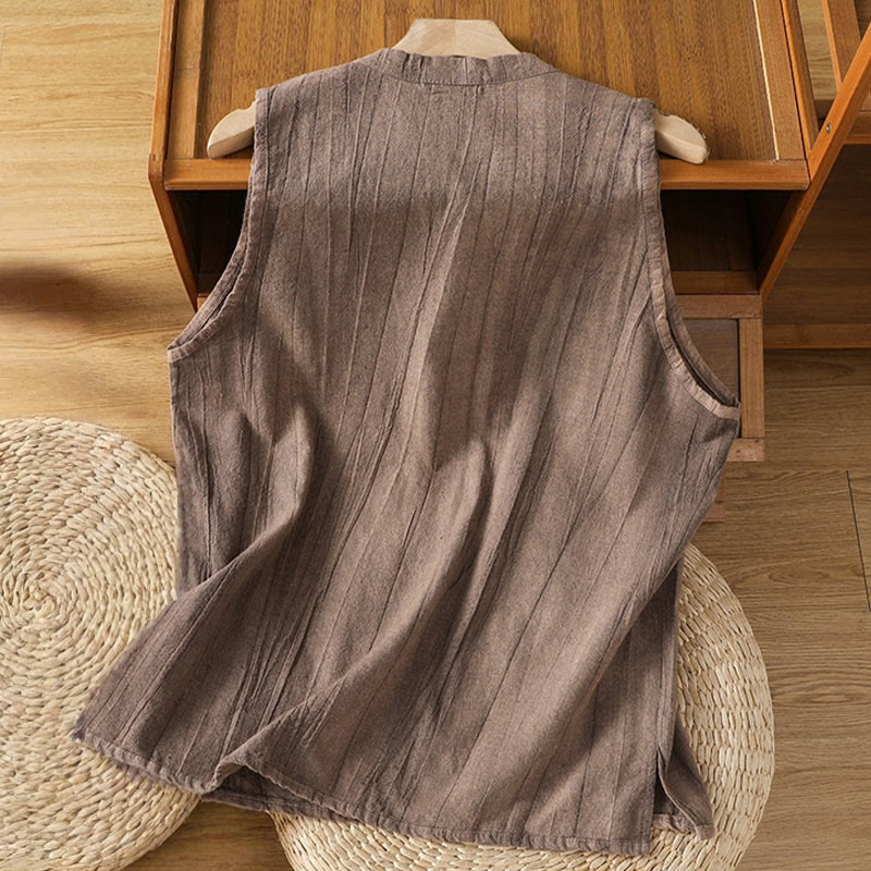 Nimara Ritual Retro Frog-Button Design Women's Cotton Sleeveless Vest
