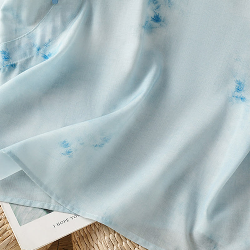 Nimara Ritual Light Blue Frog-Button Sleeveless Women's Shirt