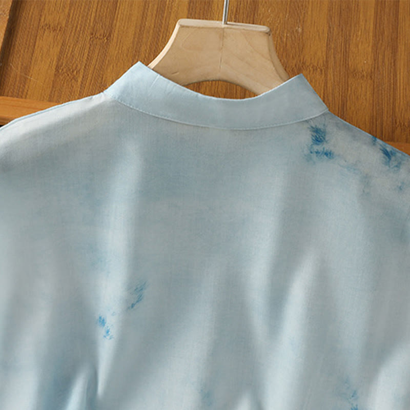 Nimara Ritual Light Blue Frog-Button Sleeveless Women's Shirt