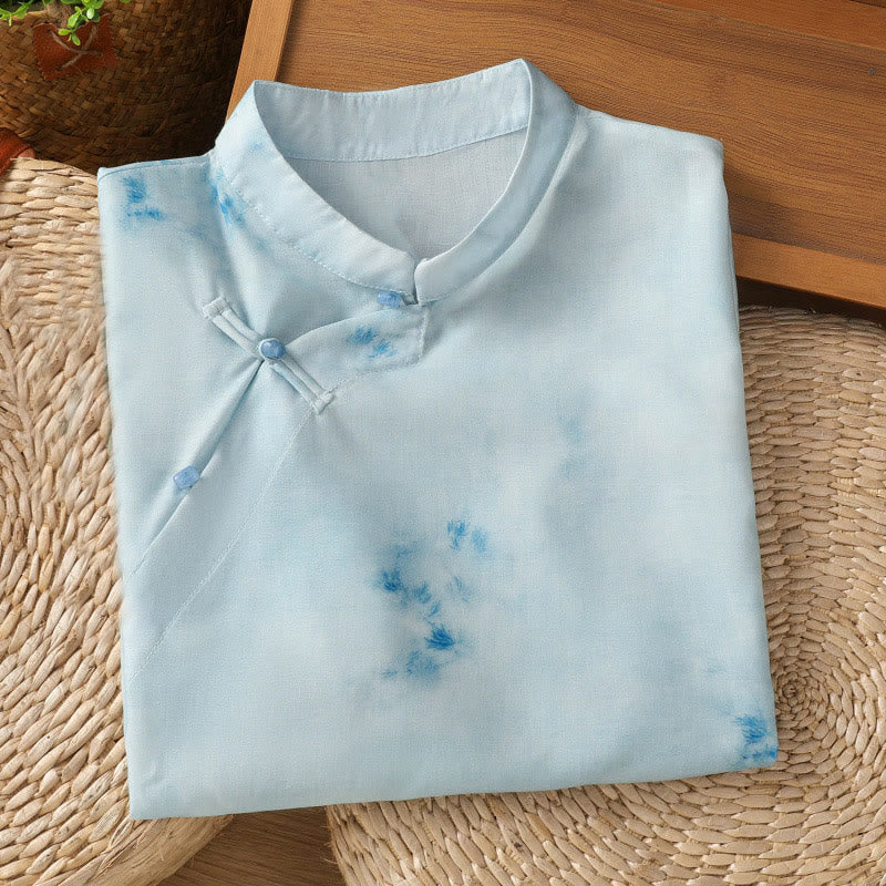 Nimara Ritual Light Blue Frog-Button Sleeveless Women's Shirt