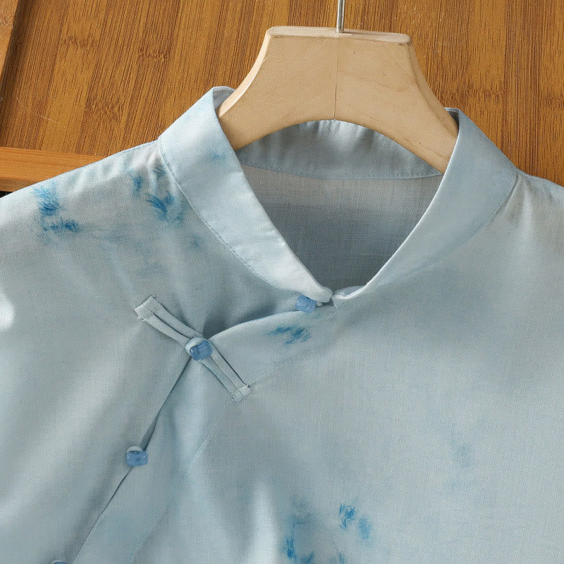 Nimara Ritual Light Blue Frog-Button Sleeveless Women's Shirt
