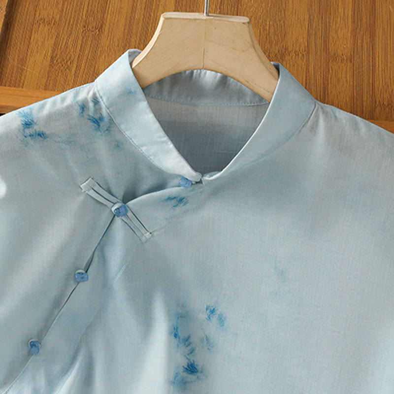 Nimara Ritual Light Blue Frog-Button Sleeveless Women's Shirt