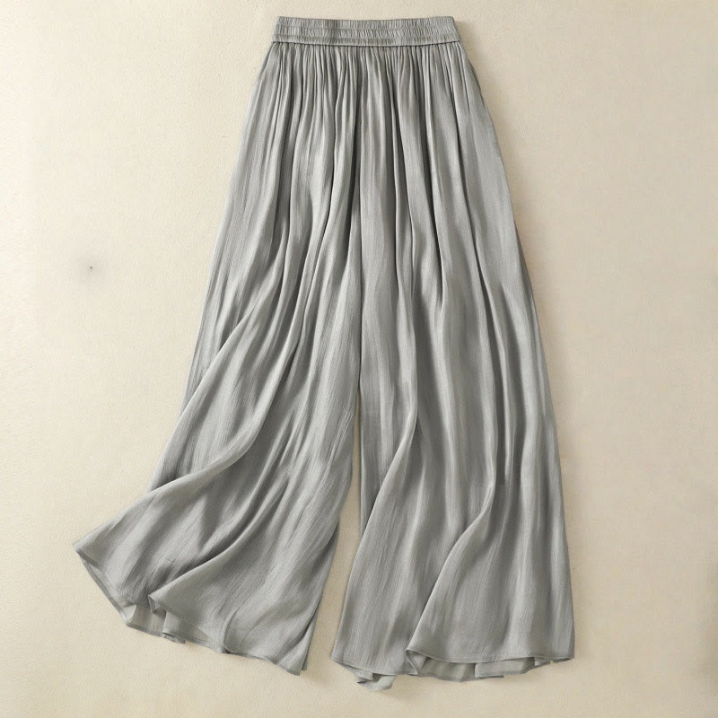 Nimara Ritual Light Gray Pleated Design Elastic Waist Women's Wide Leg Pants With Pockets