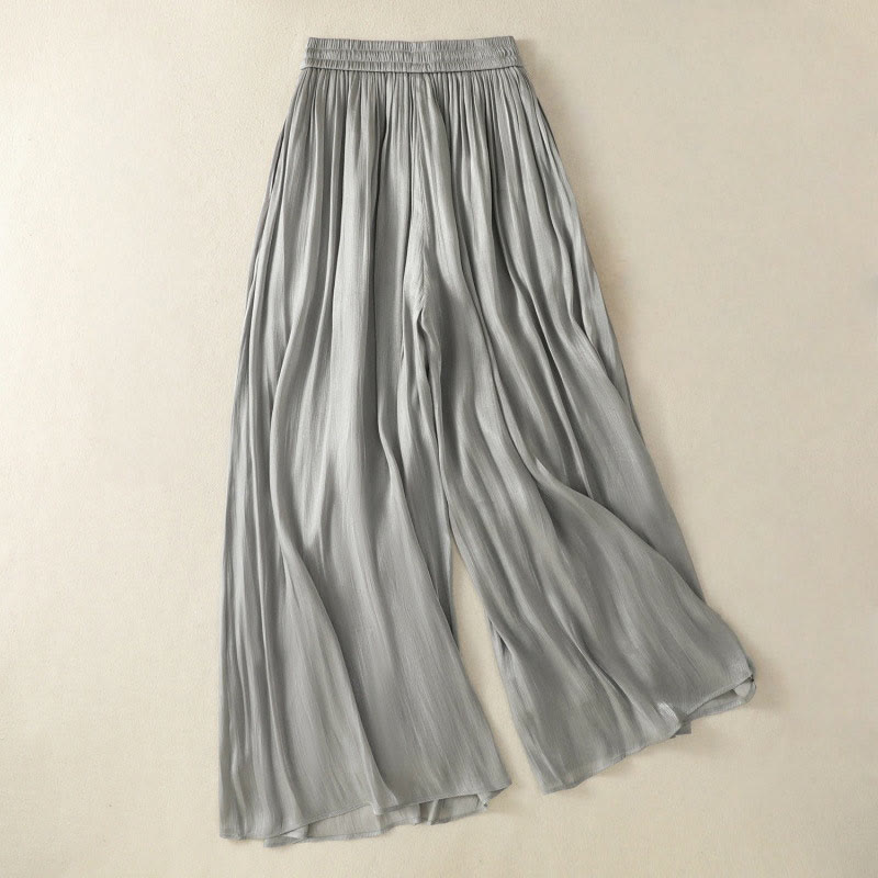 Nimara Ritual Light Gray Pleated Design Elastic Waist Women's Wide Leg Pants With Pockets