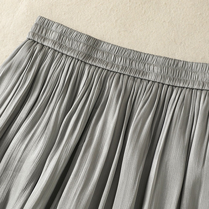 Nimara Ritual Light Gray Pleated Design Elastic Waist Women's Wide Leg Pants With Pockets