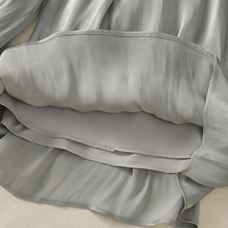 Nimara Ritual Light Gray Pleated Design Elastic Waist Women's Wide Leg Pants With Pockets