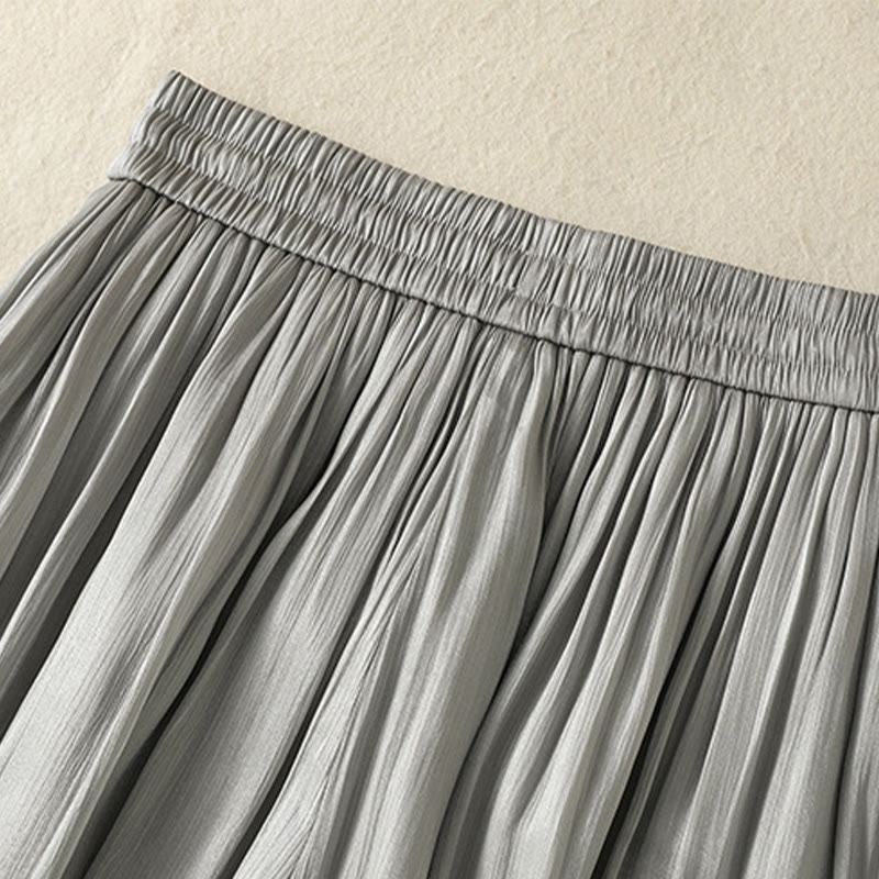 Nimara Ritual Light Gray Pleated Design Elastic Waist Women's Wide Leg Pants With Pockets