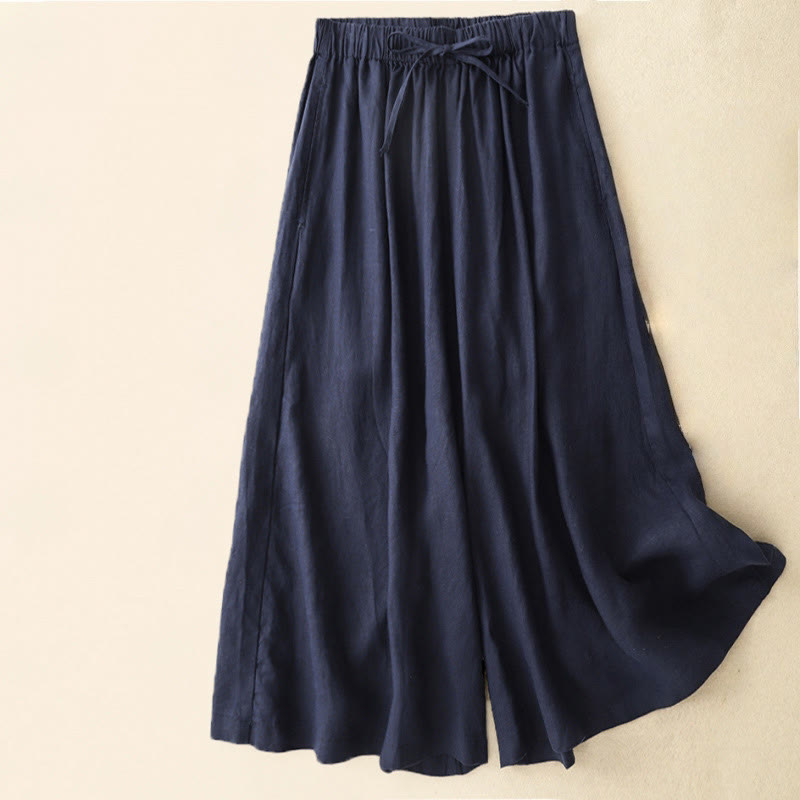 Nimara Ritual Summer Elastic Waist Women's Capri Cropped Wide Leg Pants With Pockets