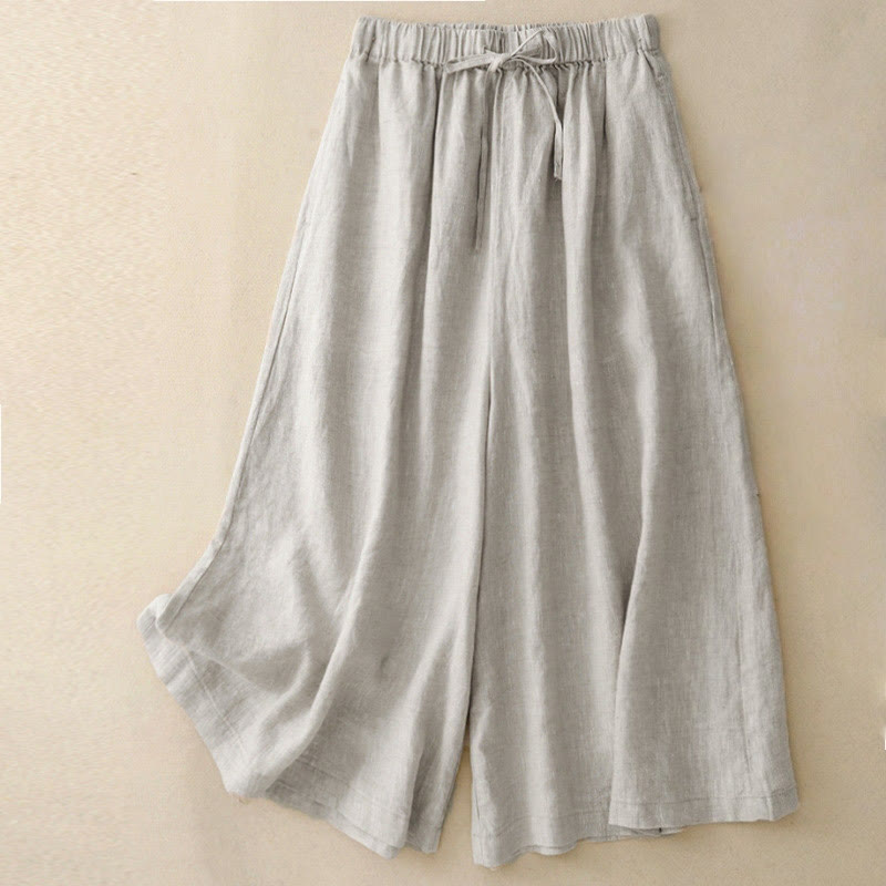 Nimara Ritual Summer Elastic Waist Women's Capri Cropped Wide Leg Pants With Pockets