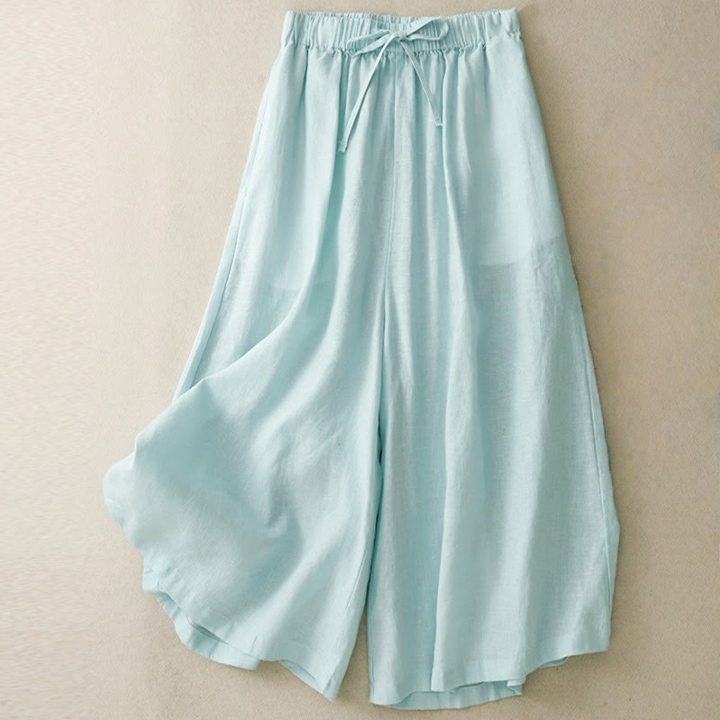 Nimara Ritual Summer Elastic Waist Women's Capri Cropped Wide Leg Pants With Pockets