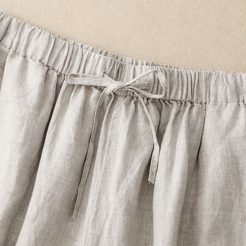 Nimara Ritual Summer Elastic Waist Women's Capri Cropped Wide Leg Pants With Pockets