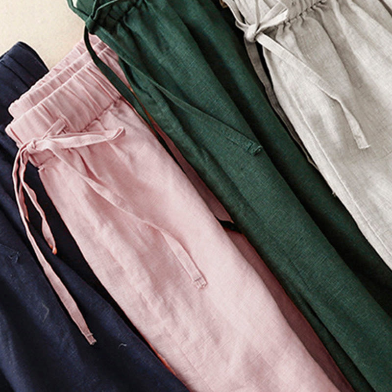 Nimara Ritual Summer Elastic Waist Women's Capri Cropped Wide Leg Pants With Pockets