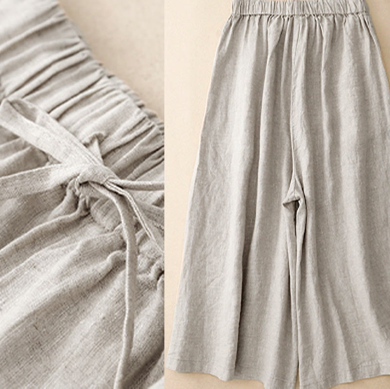 Nimara Ritual Summer Elastic Waist Women's Capri Cropped Wide Leg Pants With Pockets