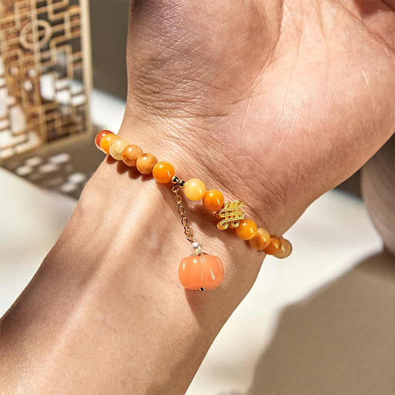Nimara Ritual Golden Silk Jade Chinese Knotting Pumpkin Wealth Bracelet