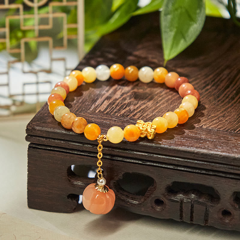 Nimara Ritual Golden Silk Jade Chinese Knotting Pumpkin Wealth Bracelet