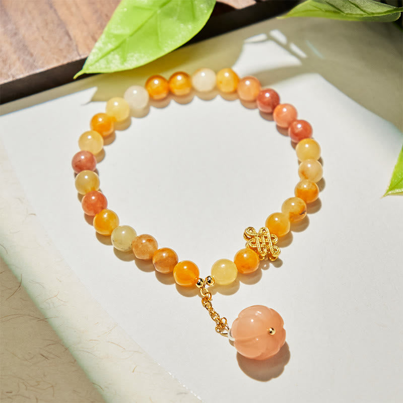Nimara Ritual Golden Silk Jade Chinese Knotting Pumpkin Wealth Bracelet