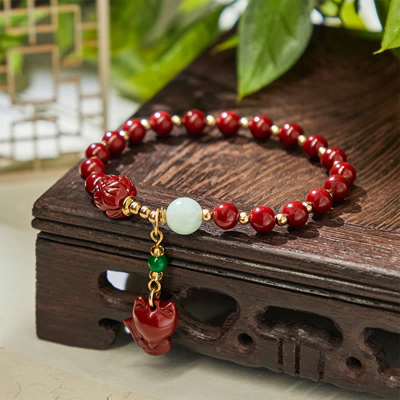 Nimara Ritual Cinnabar Lotus Cute Fox Charm Blessing Bracelet