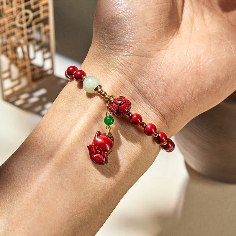 Nimara Ritual Cinnabar Lotus Cute Fox Charm Blessing Bracelet