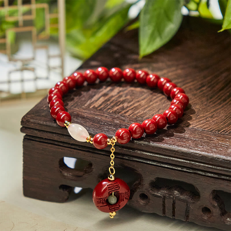 Nimara Ritual Natural Cinnabar Peace Buckle Charm Blessing Bracelet