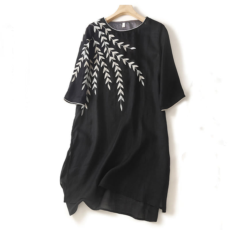 Nimara Ritual Casual Embroidery Split Three Quarter Sleeve Midi Dress