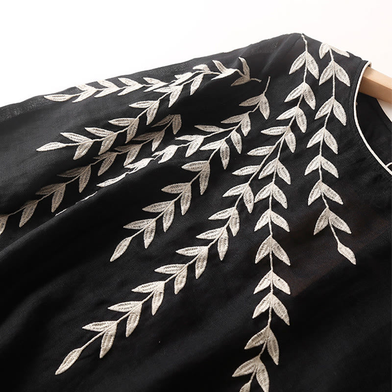 Nimara Ritual Casual Embroidery Split Three Quarter Sleeve Midi Dress