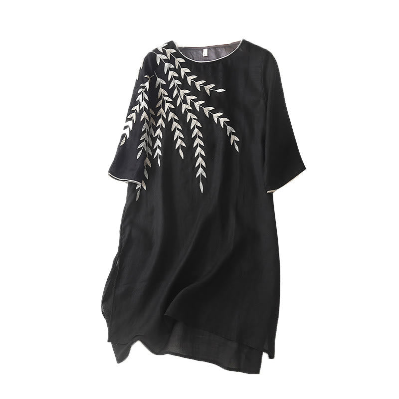 Nimara Ritual Casual Embroidery Split Three Quarter Sleeve Midi Dress
