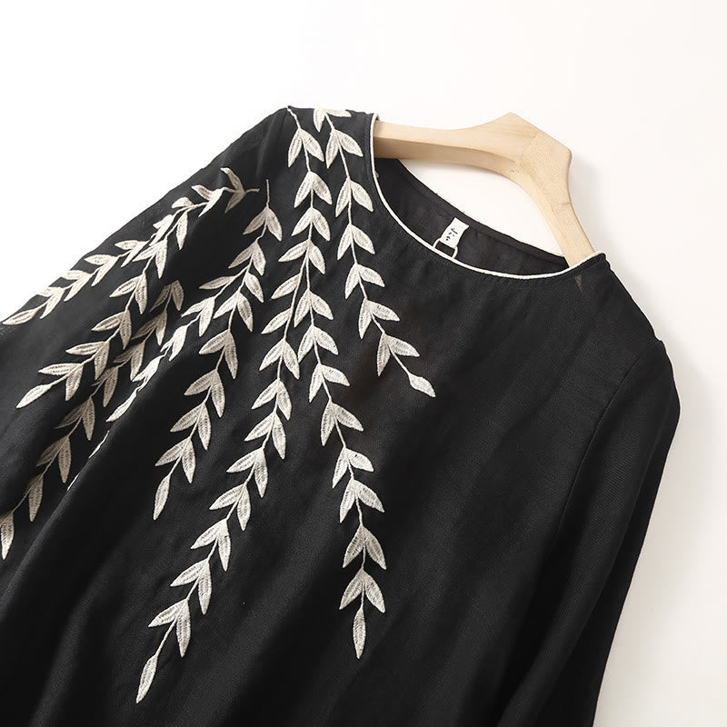Nimara Ritual Casual Embroidery Split Three Quarter Sleeve Midi Dress
