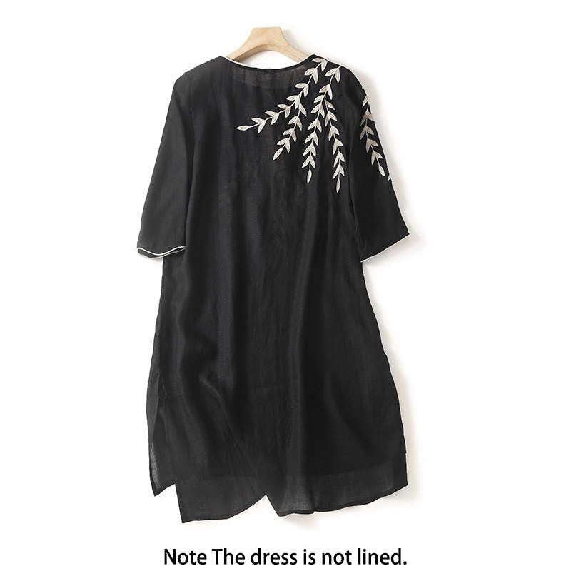 Nimara Ritual Casual Embroidery Split Three Quarter Sleeve Midi Dress
